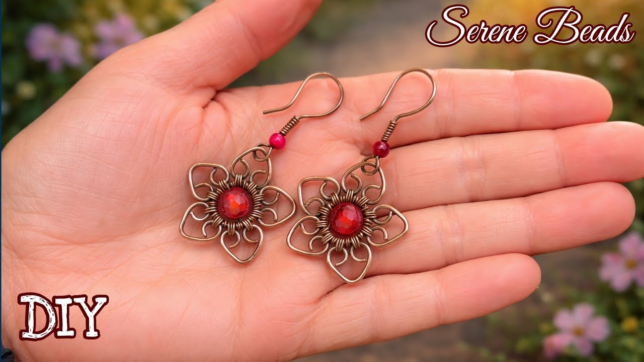 Flower wire earrings tutorial step by step | Diy easy wire flower earrings 