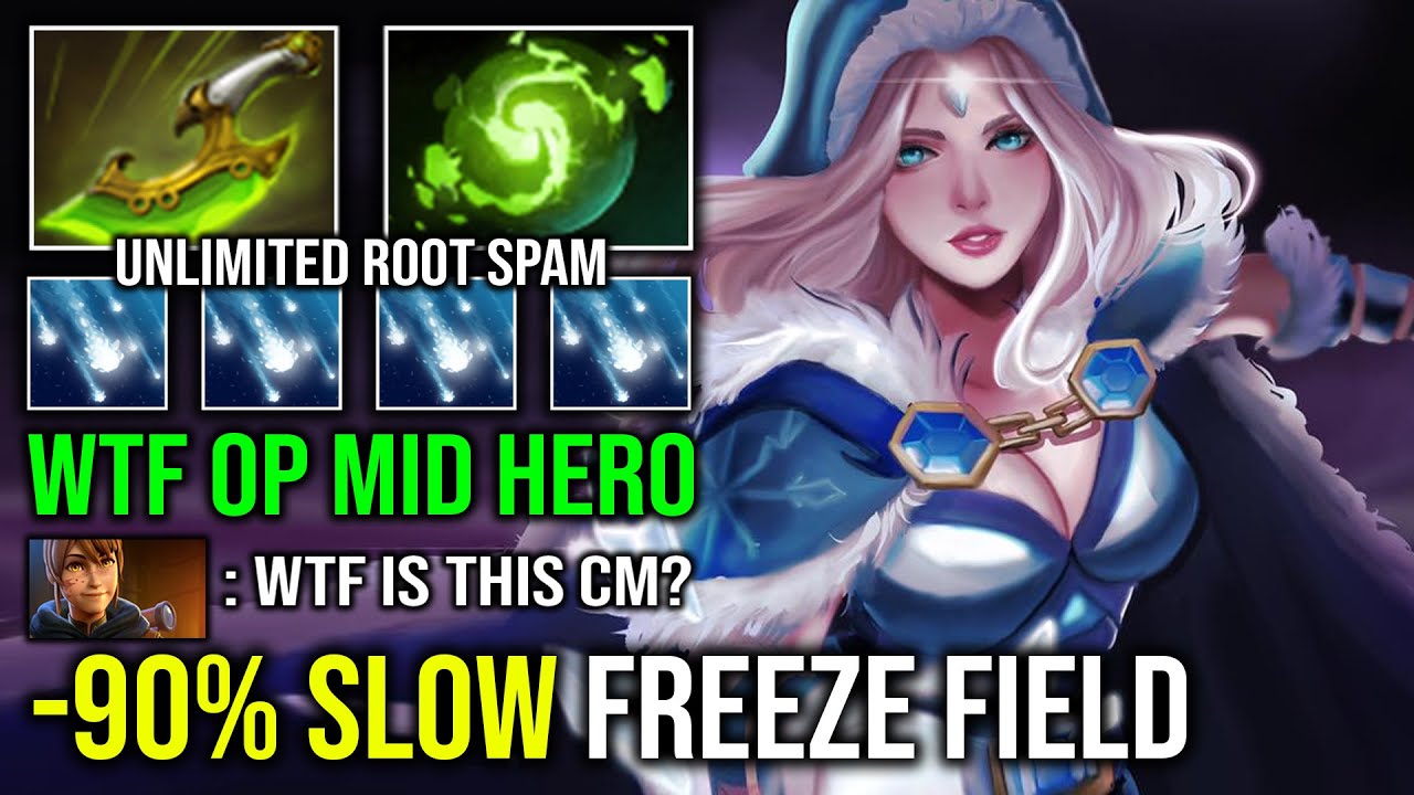 WTF 90% FREEZE FIELD SLOW Solo Mid Crystal Maiden Unlimited Root Annoying Skill Spam Dota 2