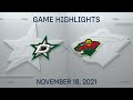 NHL Highlights | Stars vs. Wild - Nov 18, 2021