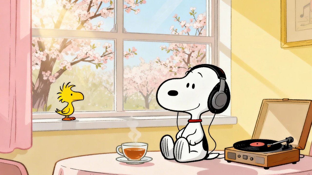 Нежный весенний оконный джаз со Снупи 🎶🌸 | Расслабляющая музыка для кофе, учебы и уютной атмосферы