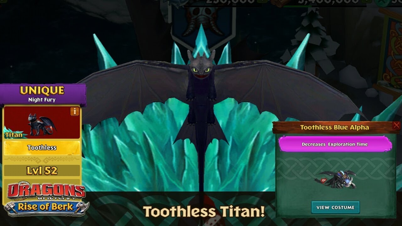 Toothless Hiccup S Night Fury Level 52 Alpha Mode Titan Mode Dragons Rise Of Berk By - roblox galaxy stormbringer