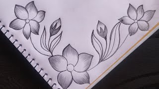 How to draw flower border design | Project design by pencil|A4 sheet/front page design|flower design