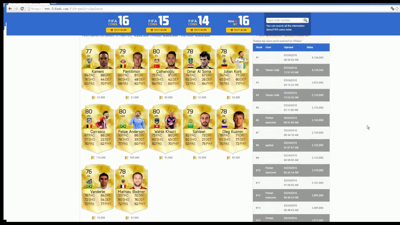 FIFA Packs Simulator in FIFAAH.COM - Win 4.99$ Cash Code Everyday