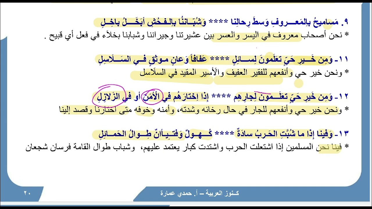 شرح قصيدة من يعدل الأذنــاب بالـــــذرا | الصف الثاني عشر