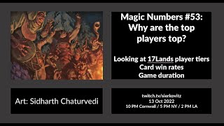 Magic Numbers #53: Why are top players top?
Today I look at the data of top, middle and bottom win rate tiers among the 17Lands users. Who are the top players, and what sets them apart from the rest? Which cards can they players maximise? And which cards are universally good across different levels? But that is not all. I also look why to become a good player you need to go through several stages of development. Just knowing that top players win more with card X is not enough to replicate their success. It will speed up your journey through rank, thats for sure but to maximise the output of a card is a process that takes time and effort. I look at the successful cards at each stage of development - so you can better position yourselves, where you are on your journey and get a good idea where to go next. Magic Numbers #53: Why are top players top?