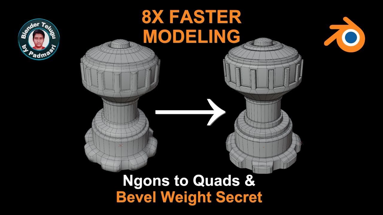 Ngons to Quads on Multiple Objects | Bevel Weight Modelling Tip | Padmasri's Blender Tutorial