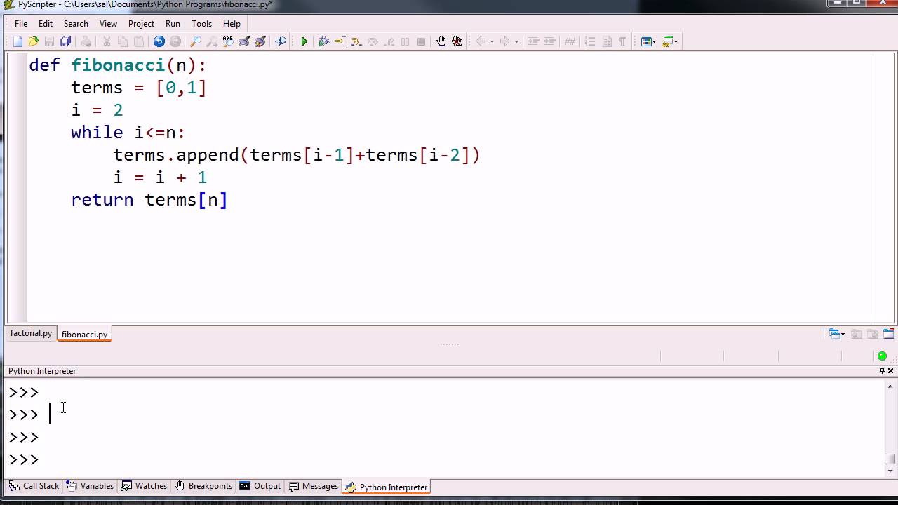 Iterative Fibonacci Function Example