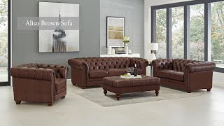 Hydeline Furniture Aliso Top Grain Leather Chesterfield Sofa in Brown