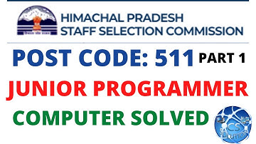 HPSSC POST CODE 511 | JUNIOR PROGRAMMER | COMPUTER SOLVED PART 1 | IMPORTANT COMPUTER QUESTIONS |