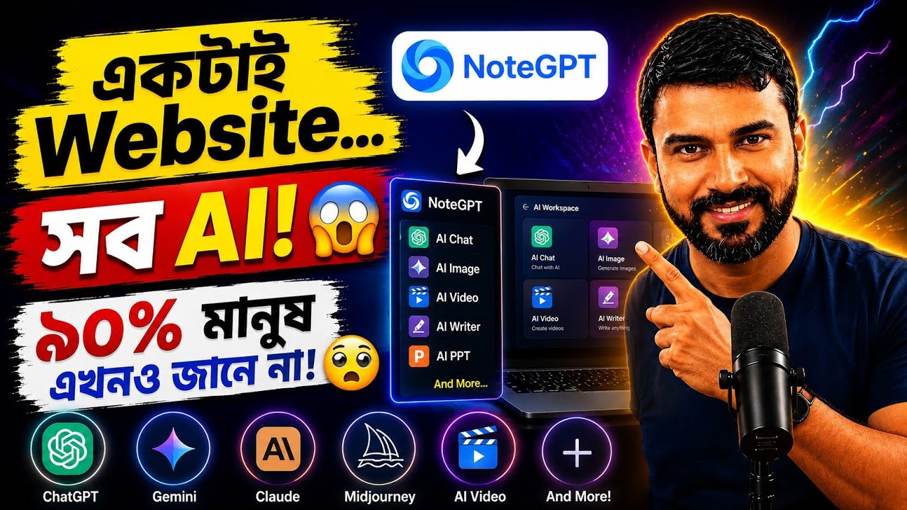 NoteGPT Full Tutorial Bangla 🔥 ChatGPT + Gemini + AI Video + AI Image | Best AI Platform 2026