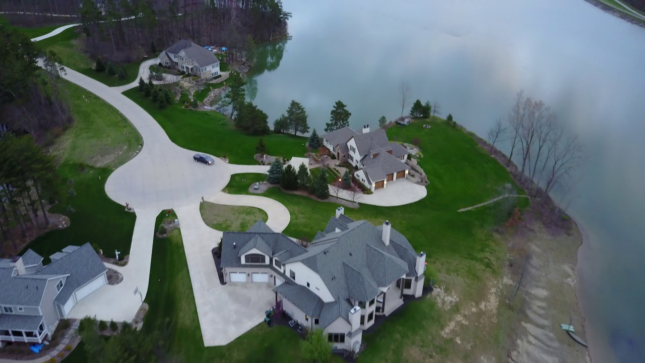 Drone Shot of Mansions on Medina Lake - Medina Ohio