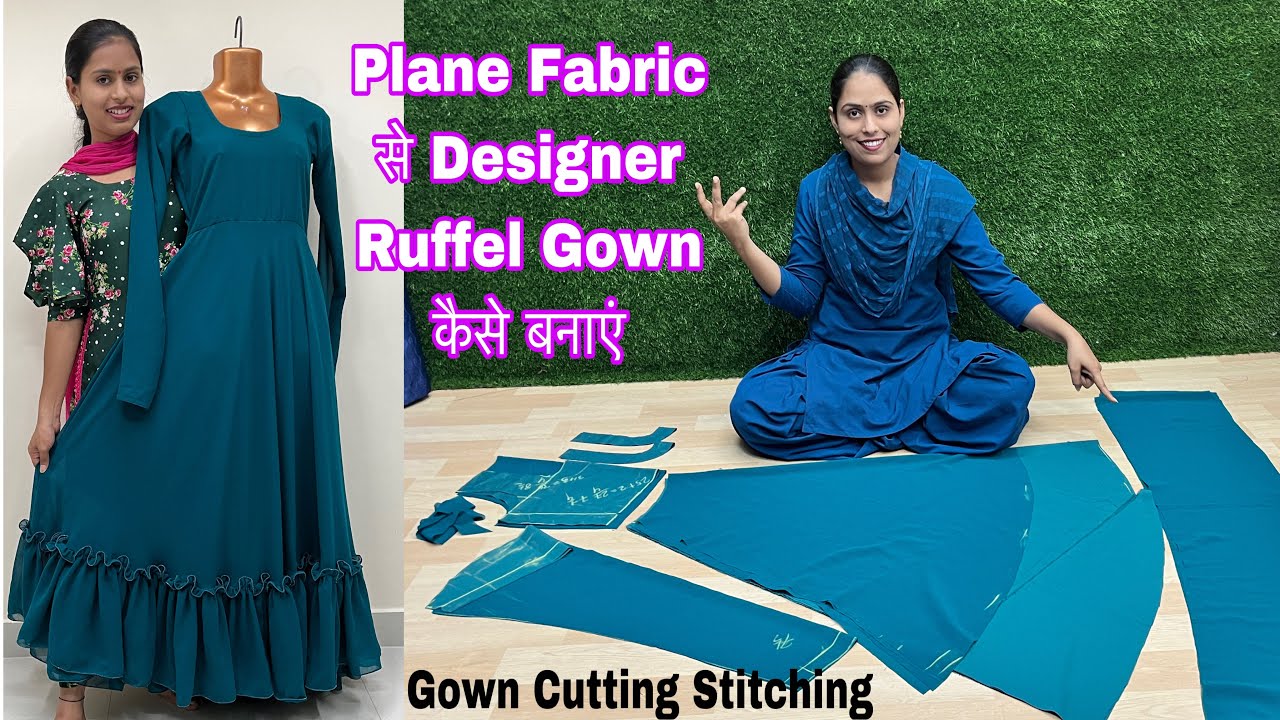 Frill aliya gown cutting and stitching/aliya cut dress stitch - YouTube