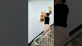 Self Adhesive 3D Golden Cube Bricks Square Flower Pot Wall Stickers