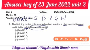 Answer key of June Test series 23 June 2022 #physics #test_series