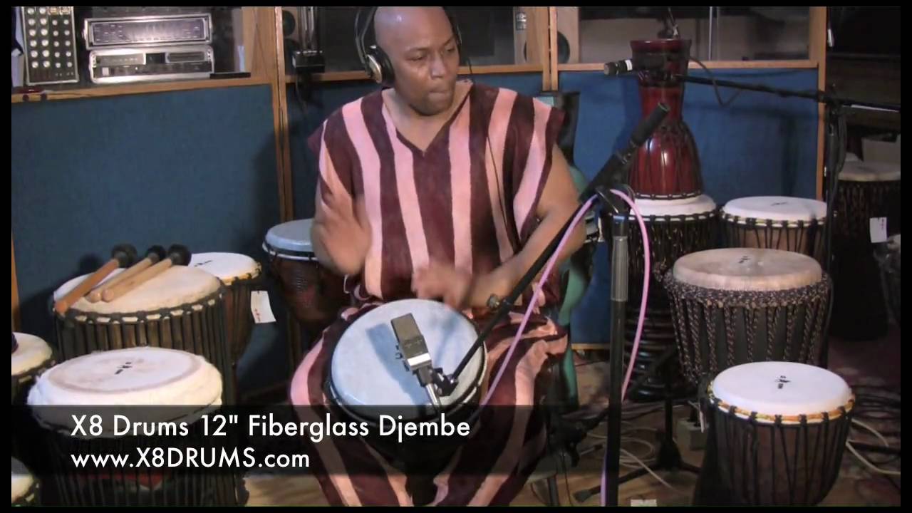 X8 Drums 12" Fiberglass Djembe with Synthetic Head Demonstration by