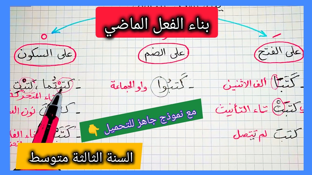 بناء الفعل الماضي السنة الثالثة متوسط مع شرح بسيط و أمثلة للإعراب