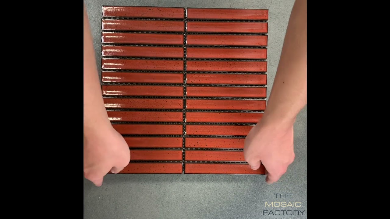 Glazed Porcelain Mosaic Tile Sheet Sevilla 6"x1" Finger Glossy Terra Red