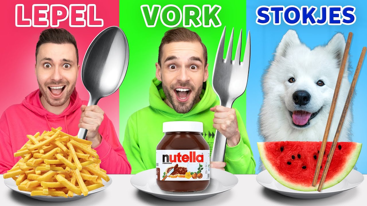 LEPEL, VORK OF STOKJES! *Voedsel Challenge* Met Rutger & Paco