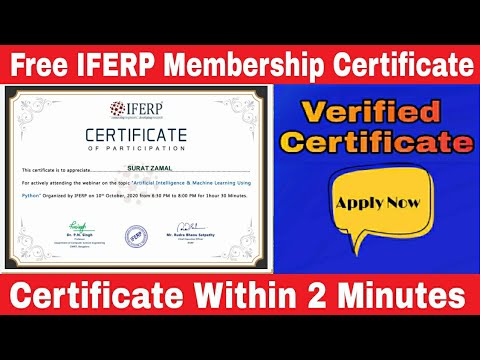 Free IFERP Membership Certificate I Free  Artificial intelligence & Machine Learning Using Python I