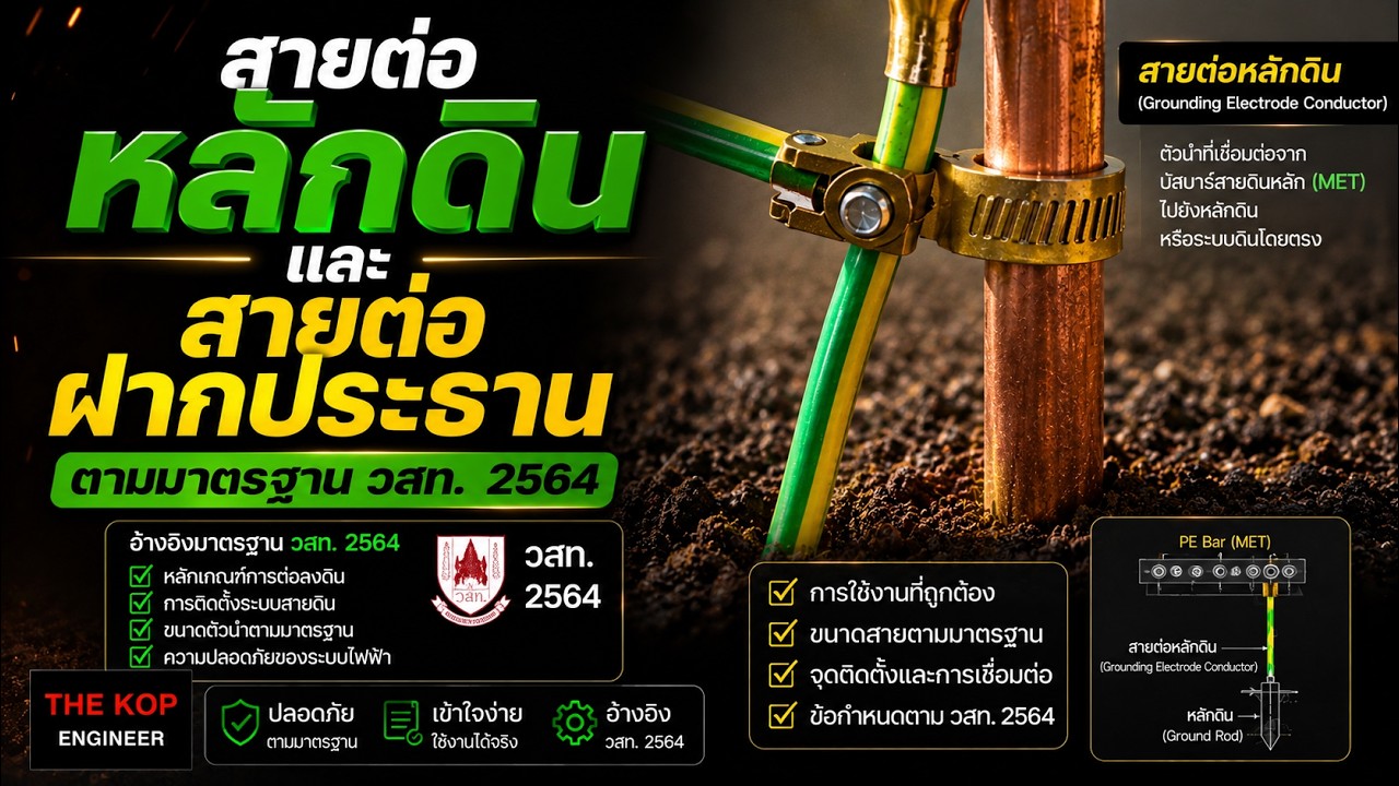 การหาขนาดสายต่อหลักดินและสายต่อฝากประธาน l มาตรฐาน วสท. 64 l - YouTube