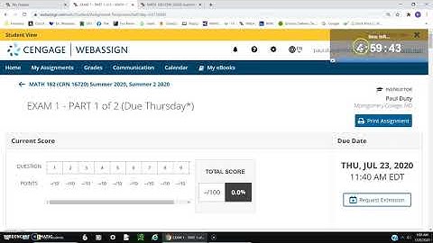 MATH 182 CRN 16720 WebAssign Exam 1 Orientation Video Summer 2020