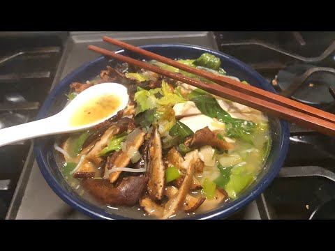 Asian inspired Chicken Noodle Soup with Shiitake Mushroom and Ginger Scallion Broth