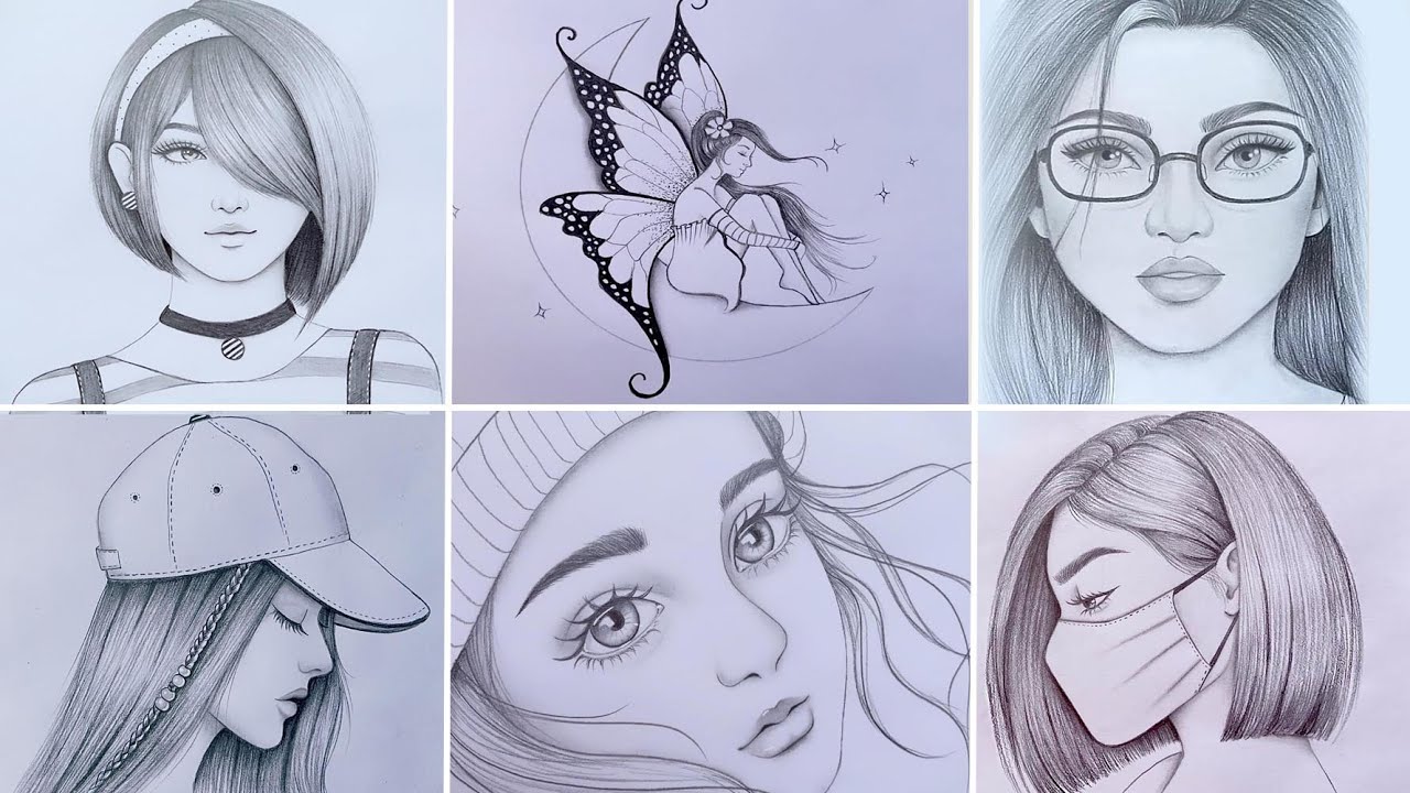 6 easy girl drawing ideas ( part - 6 ) || Pencil sketch Tutorials ...
