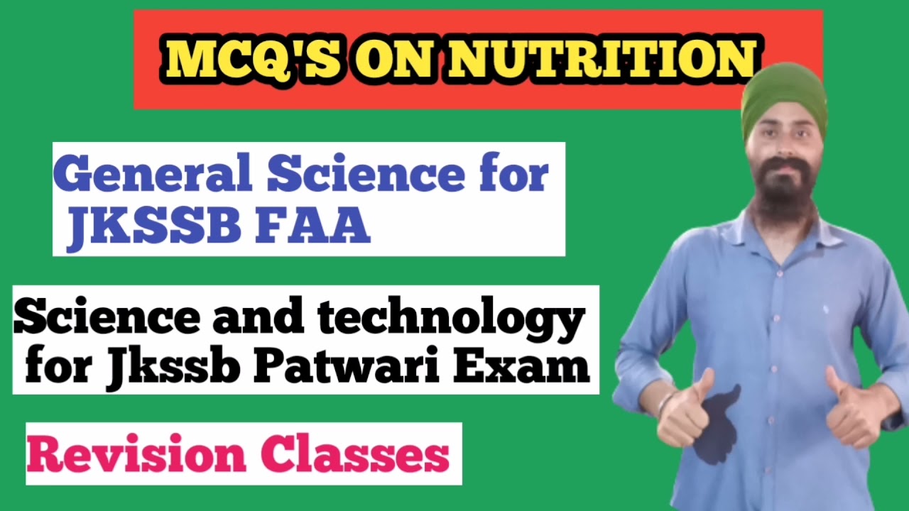 MCQ'S ON NUTRITION | JKSSB FAA General Science | JKSSB Patwari Exam | Science and technology |