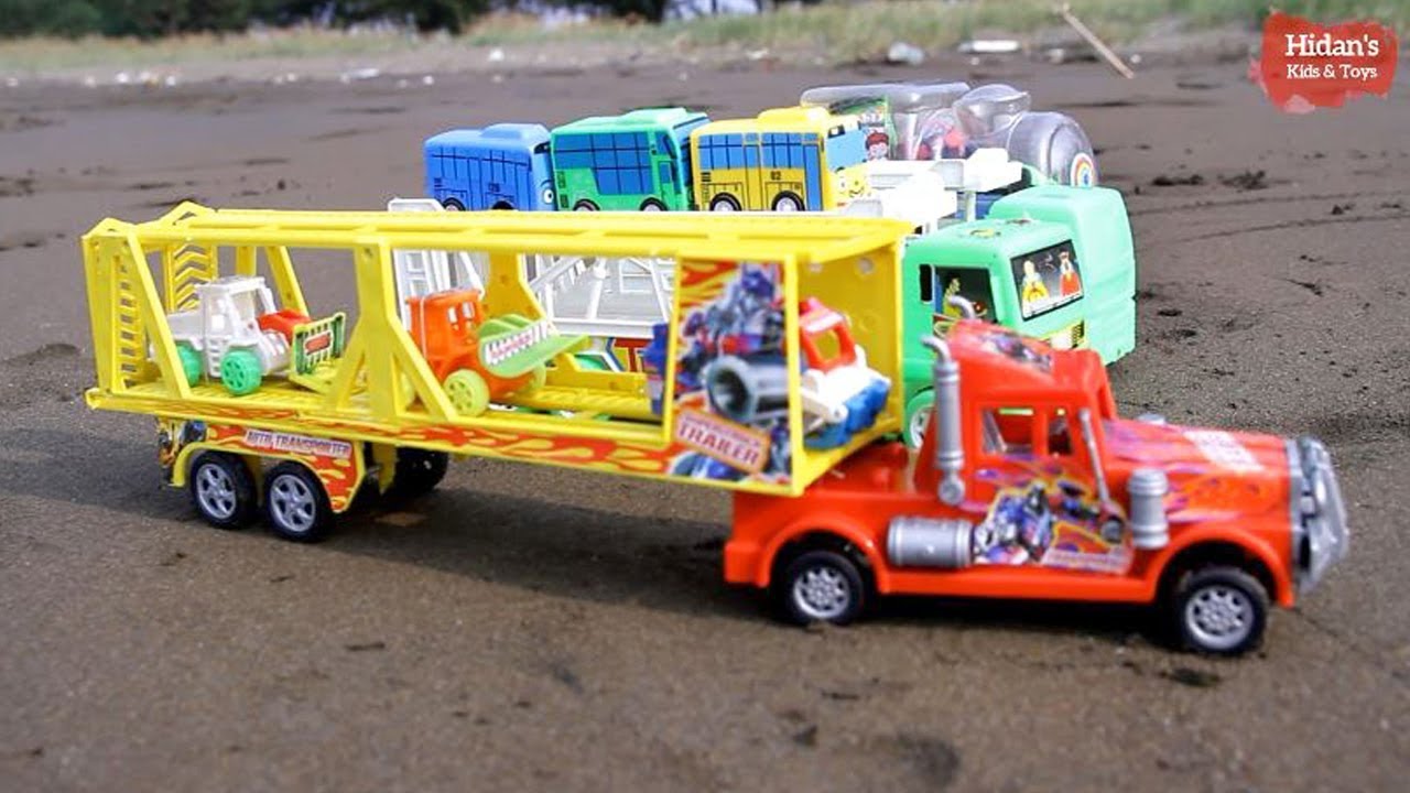 Mainan Anak Mainan Truk  Trailer  Angkut Mobil mobilan Bus 