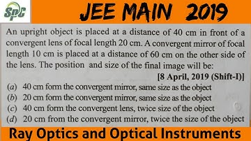 An upright object is placed at a distance of 40 cm in front of a convergent lens of focal length 20 