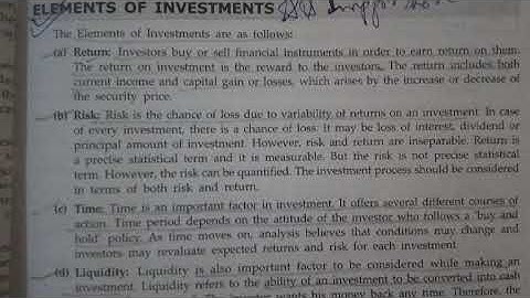 Elements of Investment full explanation in hindi | What is investment  Bcom 4th semester