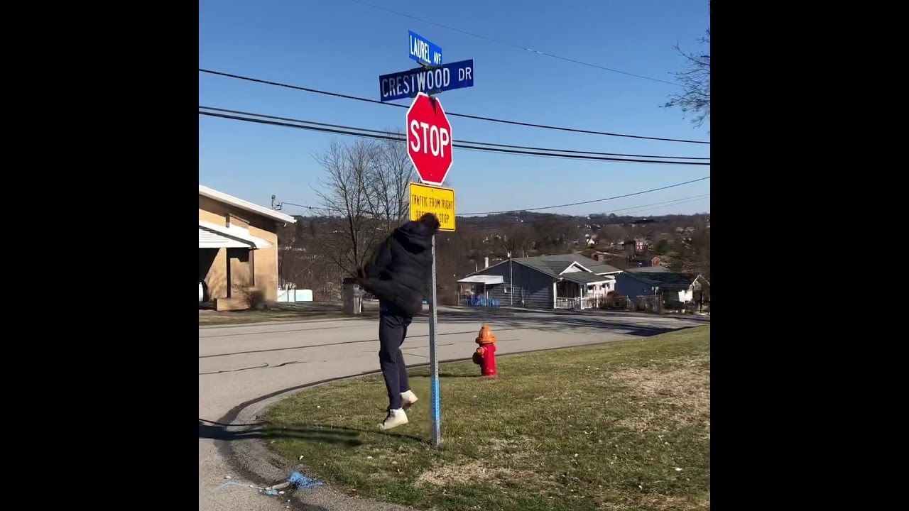 Me head butting a stop sign for a minute