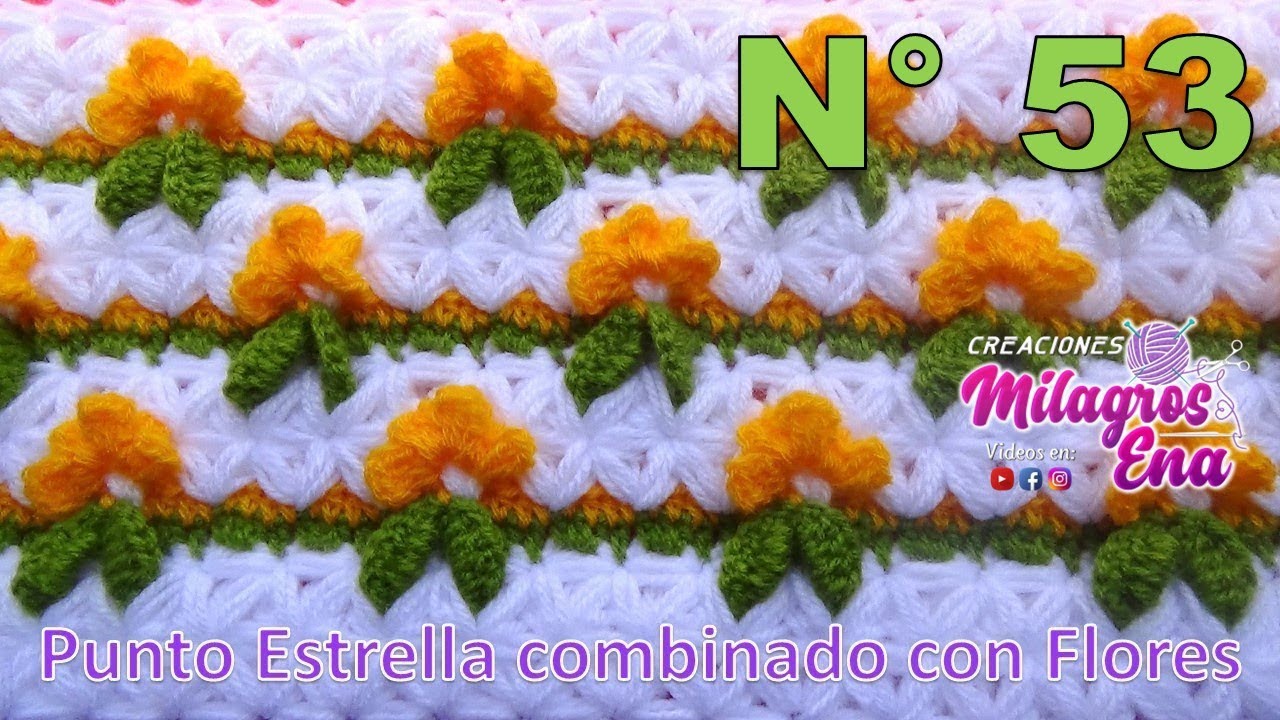 Punto N° 53 tejido a crochet:Punto Estrella combinado con Flores a crochet paso a paso para cojines