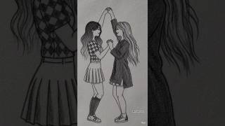 Best Friends Pencil Sketch Art | Aesthetic Girl Drawing | Friendship Illustration