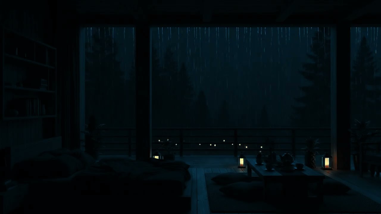 Heavy Rain Outside the Open Bedroom 🌧️ | Cozy Lantern Night for Deep Sleep (No Ads)