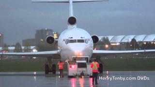 Kelowna Flightcraft 727-200 engine start & taxi off stand in rain YVR May 2 2014