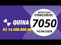 Quina Resultado Concurso 7050 14/06/2026