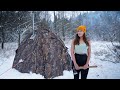 Winter SOLO camping in a HOT tent along the river ASMR