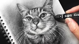 鉛筆画】グラファイトスティックで猫を描く - Cat drawing process ...