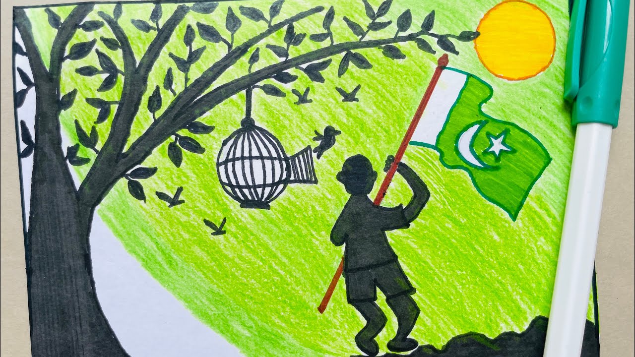 14 August Drawing Step by Step | Pakistan Independence Day Drawing Easy | Pencil Sketch | Art Video 