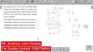 Five persons P₁, P₂, P₃, P₄ and P₅ recorded object distance (u) and image distance (v) using same