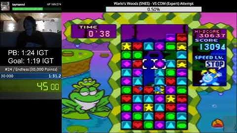 SNES - Tetris Attack - Endless Speedrun (30,000 Points) - 1:21 IGT (1:27 RTA)