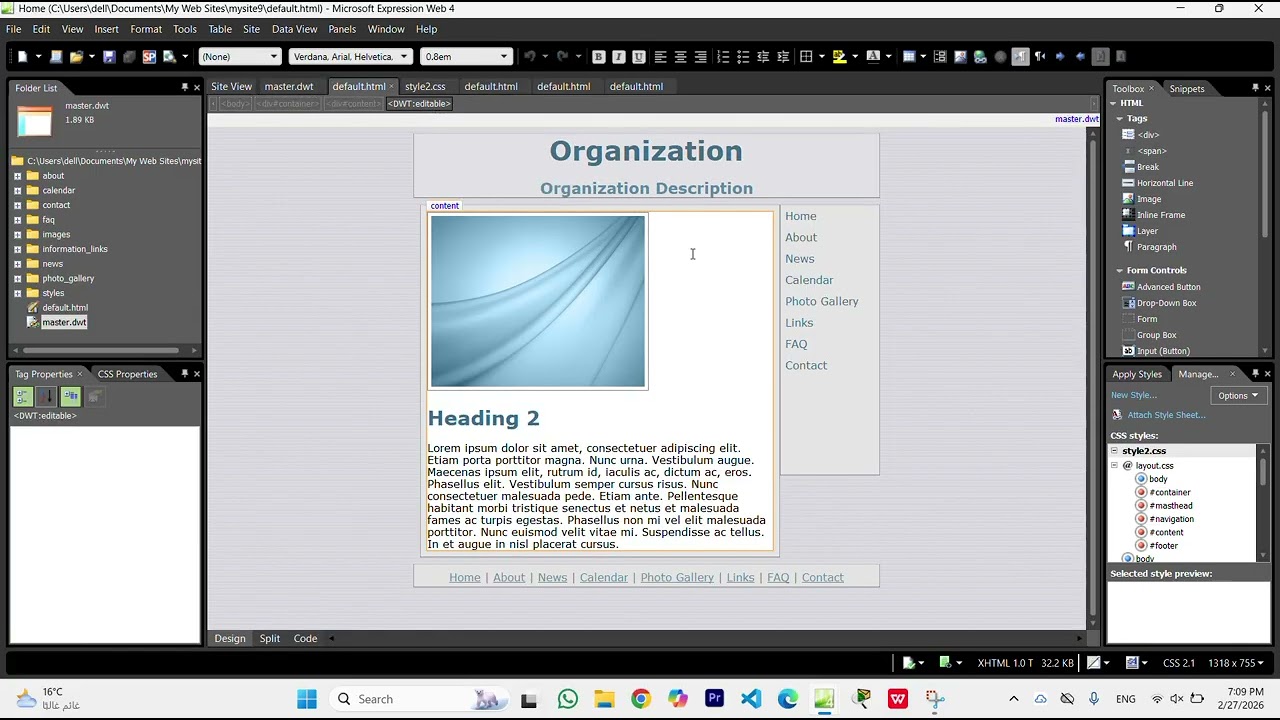 تكليف الاول برنامج  expression web 4