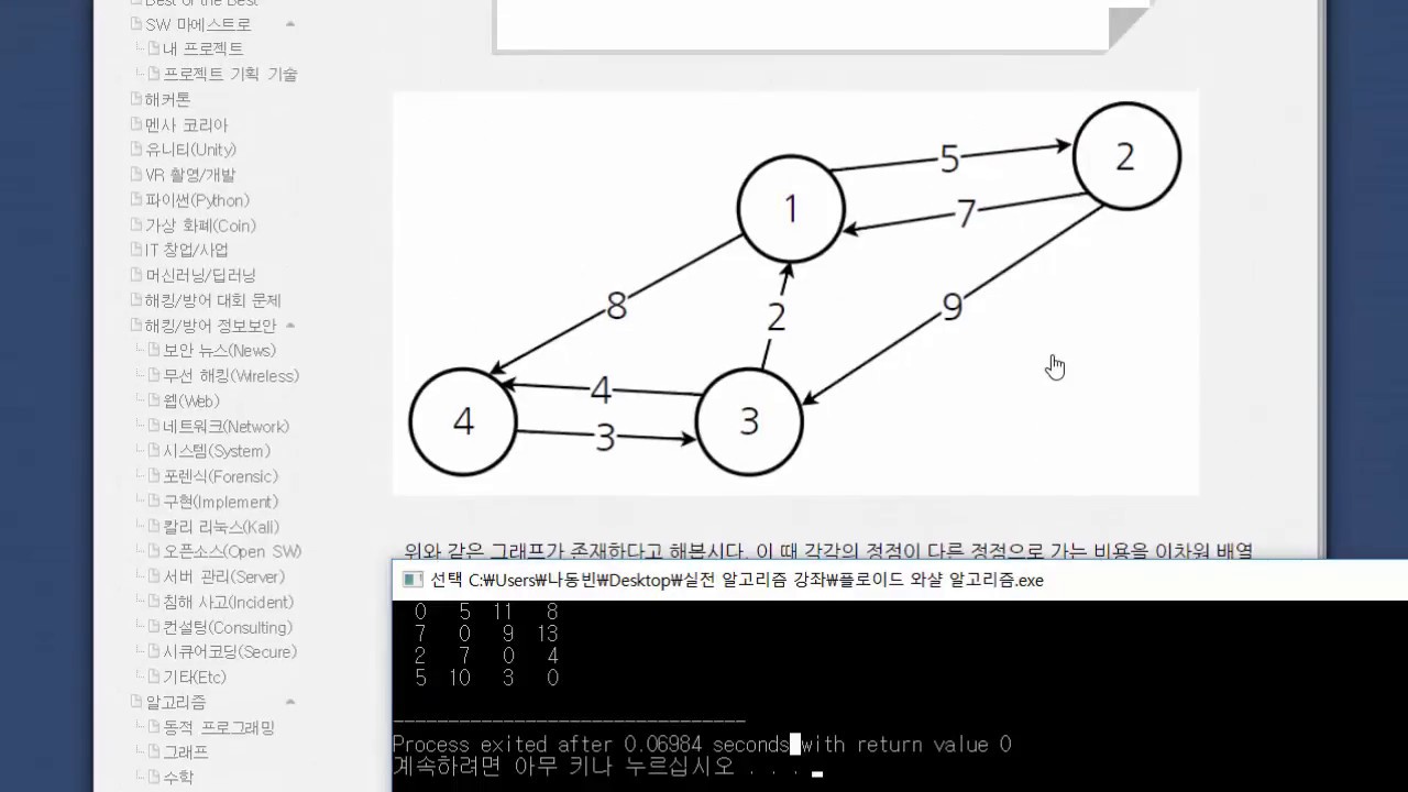 26강 - 플로이드 와샬 알고리즘(Floyd Warshall Algorithm) [ 실전 알고리즘 강좌(Algorithm Programming Tutorial) #26 ]
