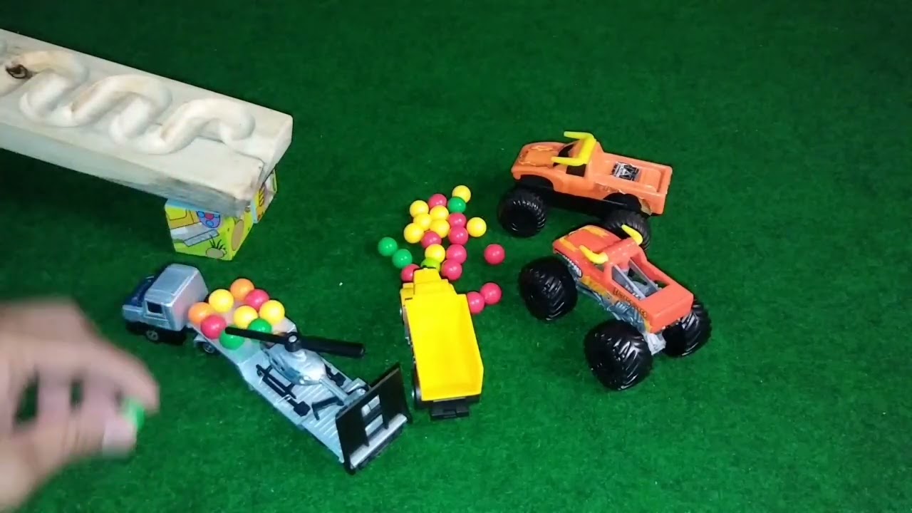 Marble Run Race ASMR ☆ Wooden Slope, Dump Truck, Truk Oleng, Excavator, Monster Truck, & Trailer