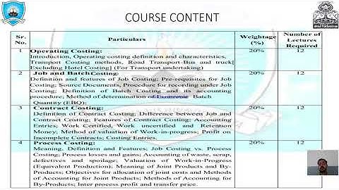 Introduction of Syllabus : Brief information on syllabus of cost accounting 2 : Kadi Sarva Vishwavid