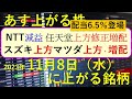 あす上がる株　2023年１１月８日（水）に上がる銘柄　～最新の日本株での株式投資のお話です。任天堂、NTT、ダイキン、スズキ、マツダ、ヤマハ発動機、ユニ・チヤ－ム、バンダイナムコの決算～