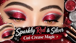 Sparkly Red & Silver Cut-Crease Magic ✨