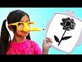 Emma pretend play pencil nose challenge  funny art game for kids