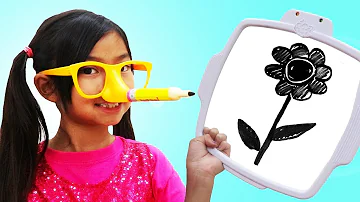 Emma Pretend Play Pencil Nose Challenge | Funny Art Game for Kids